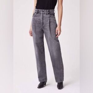 Agolde High-Rise Fold Straight Leg Jeans in Charcoal